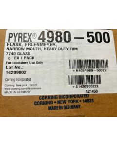 Case of 6 PYREX 4980 500 500 mL Narrow Mouth Erlenmeyer Flasks w Heavy Duty Rim