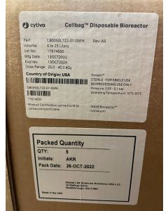 GE Cytiva CellBag Disposable Bioreactor 5 to 25 Liters CB0050L722 01 05PK fortem