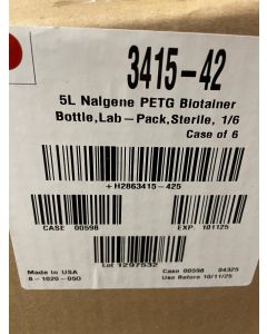 THERMO NALGENE 5L PETG Biotainer Square Bottle w 48mm Screw Cap 3415 42 6 case