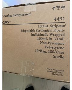  100 Cs  CORNING 100mL PS Stripette pipet Serological Pipette sterile 4491