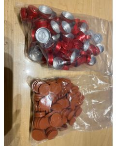  93 Pcs  WHEATON 20mm Aluminum Center Tear Out Crimp Caps with Rubber Red Seal